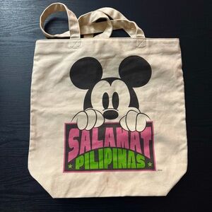 beige uniqlo mickey mouse filipino tote bag